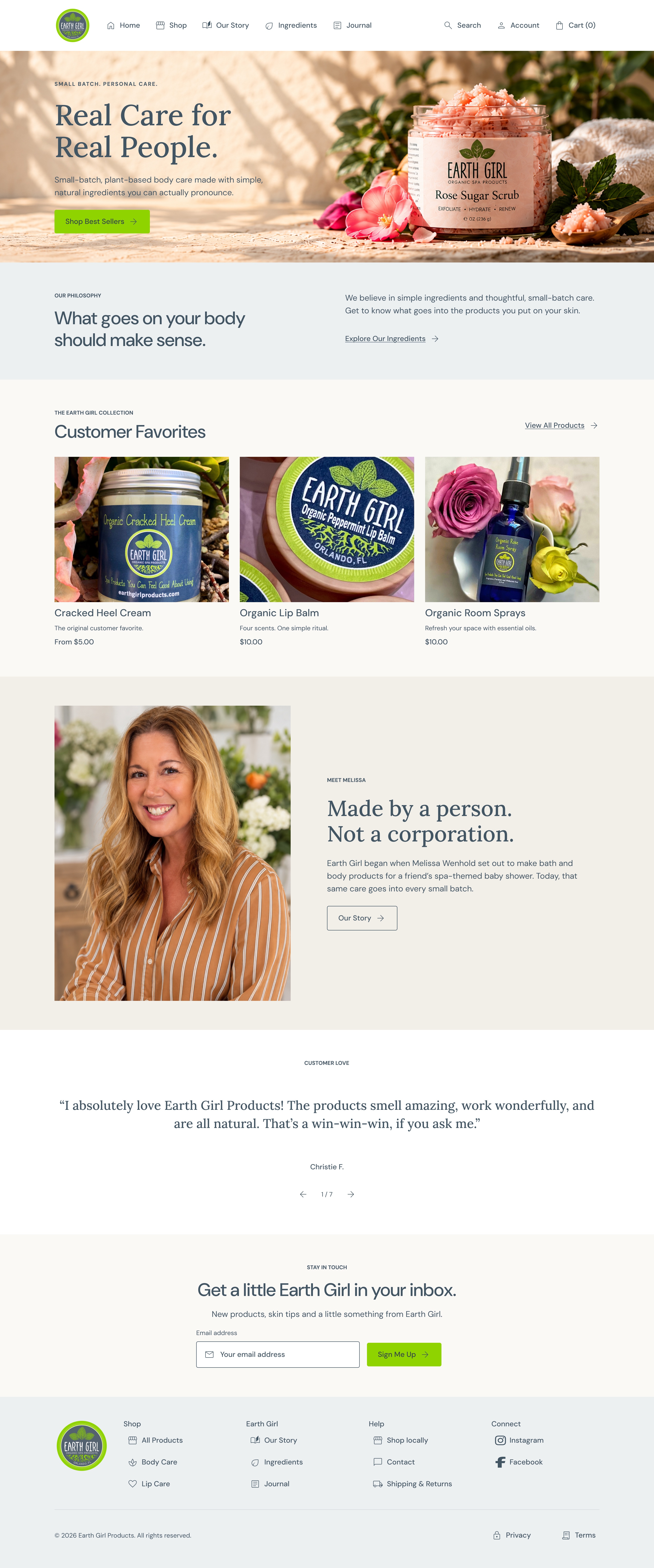 Earth Girl Products desktop website design