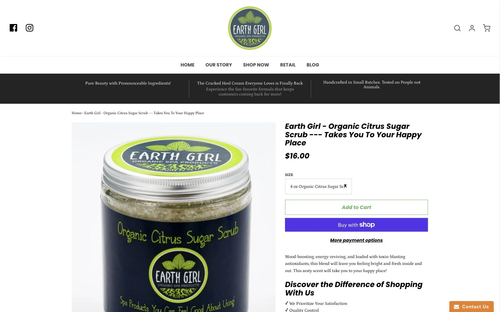 Earth Girl Products desktop website design